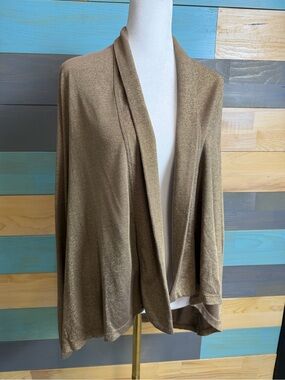 Lauren Ralph Lauren Gold Metallic Open Cardigan Draped Shawl Collar Shiny Finish